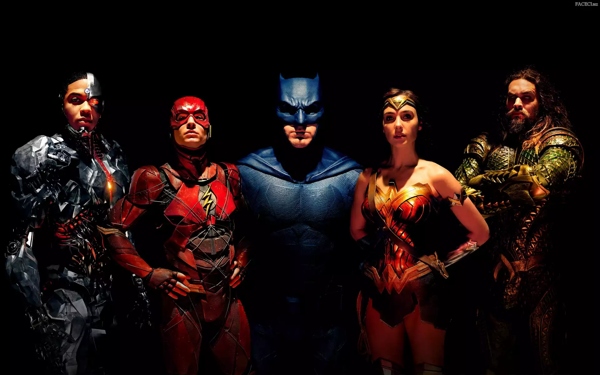 Gal Gadot - Wonder Woman, Ray Fisher - Cyborg, Liga Sprawiedliwości - Justice League, Jason Momoa - Aquaman, Ezra Miller - Flash, Obsada, Ben Affleck - Batman